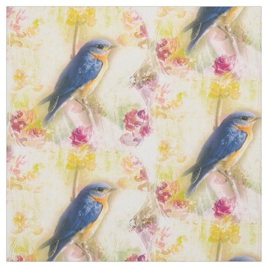 Shabby Chic Blue Bird Fabric Stof (Swatch)