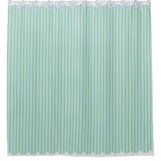 Shabby Chic Blue & Blauwgroen Striped w Bows & Lac Douchegordijn