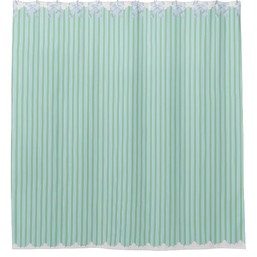 Shabby Chic Blue & Blauwgroen Striped w Bows & Lac Douchegordijn (Voorkant)