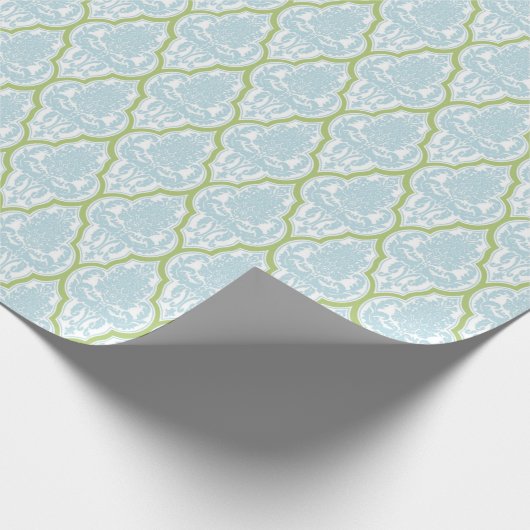 Shabby Chic Blue en Green Damask Cadeaupapier (Hoek)