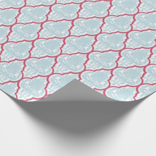 Shabby Chic Blue en Roos Damask Cadeaupapier (Hoek)