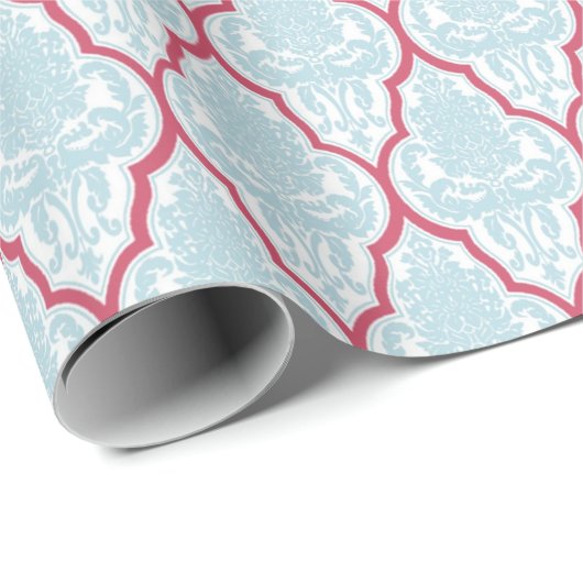 Shabby Chic Blue en Roos Damask Cadeaupapier (Rol Hoek)