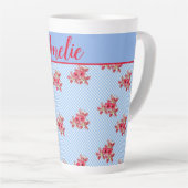 Shabby Chic Blue Floral Lily Gingham Latte Mok (Rechterhoek)