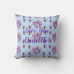 Shabby Chic Blue Floral Love You Girl Name Cushion Kussen