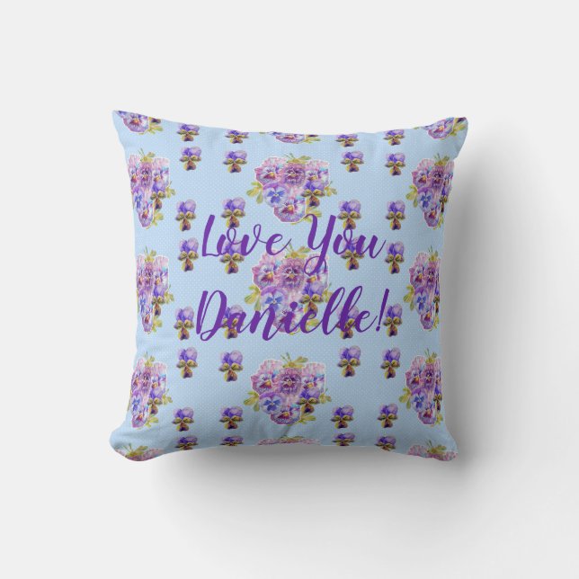 Shabby Chic Blue Floral Love You Girl Name Cushion Kussen (Voorkant)