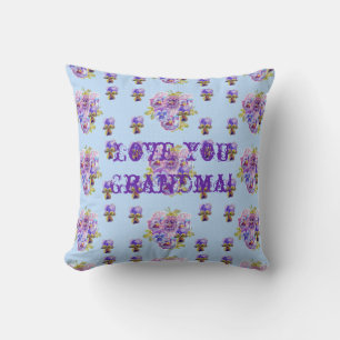 Shabby Chic Blue Floral Love You Grandma Cushion Kussen