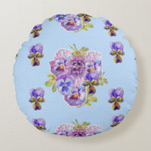 Shabby Chic Blue Floral Round Cushion Rond Kussen