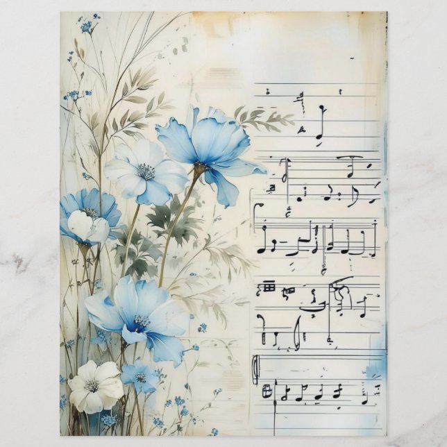Shabby Chic Blue Floral Scrapbook Paper (Voorkant)