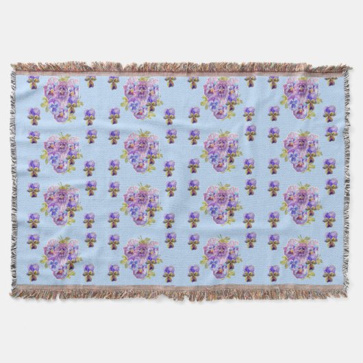 Shabby Chic Blue Floral Throw Rug Deken (Voorkant)