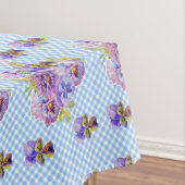 Shabby Chic Blue Gingham Pansy Bloemen Tafelkleed (Voorbeeld)
