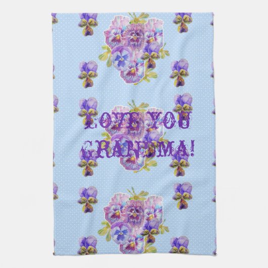 Shabby Chic Blue Love You Grandma Tea Towel Theedoek (Verticaal)