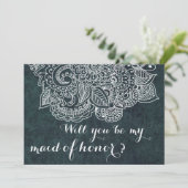 Shabby Chic Blue  Paisley Maid of Honor Kaart (Staand voorkant)