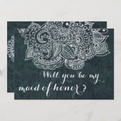 Shabby Chic Blue  Paisley Maid of Honor Kaart (Voorkant / Achterkant)