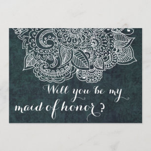 Shabby Chic Blue  Paisley Maid of Honor Kaart