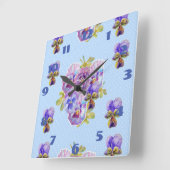 Shabby Chic Blue Pansies Pansy Floral Dot Clock Vierkante Klok (Hoek)