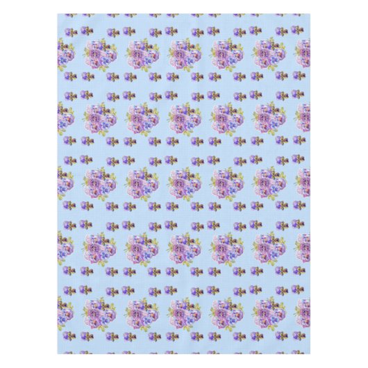 Shabby Chic Blue Pansy Floral Ditsy Tafelkleed (Voorkant)