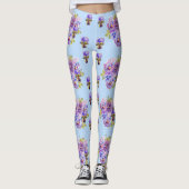 Shabby Chic Blue Pansy Floral Dot Leggings (Voorkant)