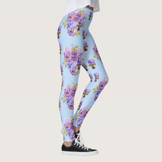Shabby Chic Blue Pansy Floral Dot Leggings (Rechts)
