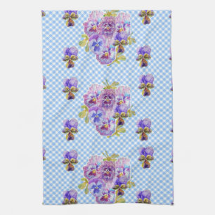 Shabby Chic Blue Pansy Floral Kitchen Tea Towel Theedoek