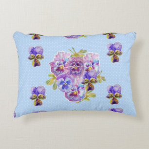 Shabby Chic Blue Pansy Floral Polka Dot Accent Kussen
