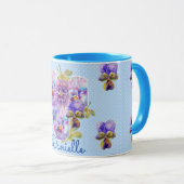 Shabby Chic Blue Pansy Floral Polka Dot Mok (Voorkant rechts)