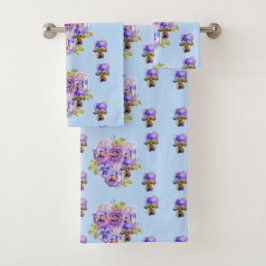 Shabby Chic Blue Pansy Floral Polka Dot Towel Set Bad Handdoek