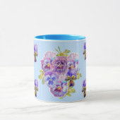 Shabby Chic Blue Pansy Floral Polka Mok (Midden)