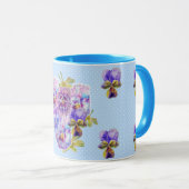 Shabby Chic Blue Pansy Floral Polka Mok (Voorkant rechts)