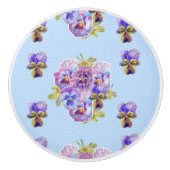 Shabby Chic Blue Pansy Keramische Knop (Voorkant)
