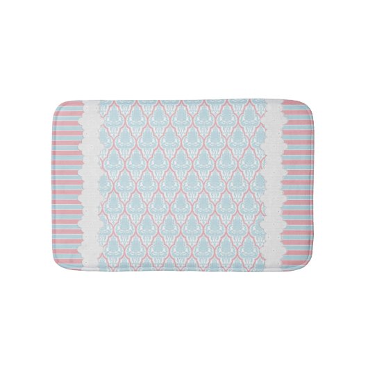 Shabby Chic Blue & Pink Damask Badmat (Voorkant)