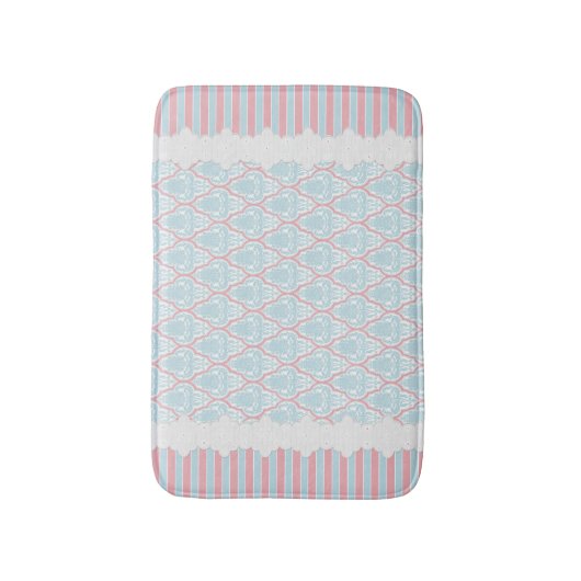 Shabby Chic Blue & Pink Damask Badmat (Voorkant Verticaal)