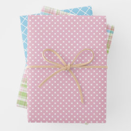 Shabby Chic Blue Pink Green Stripes Patroon Inpakpapier Vel