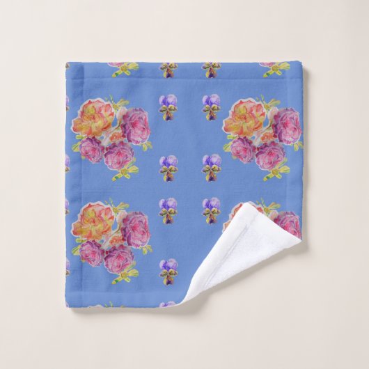 Shabby Chic Blue Pink Red Roses Florence Bad Handdoek (Wasdoekje)