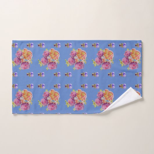 Shabby Chic Blue Pink Red Roses Florence Bad Handdoek (Handdoek)