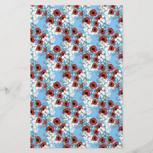 Shabby chic blue red floral flower print van LeahG Briefpapier