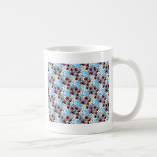 Shabby chic blue red floral flower print van LeahG Koffiemok
