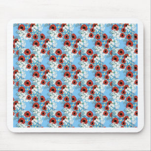 Shabby chic blue red floral flower print van LeahG Muismat