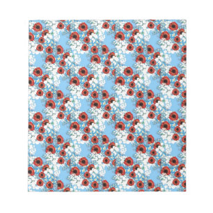 Shabby chic blue red floral flower print van LeahG Notitieblok