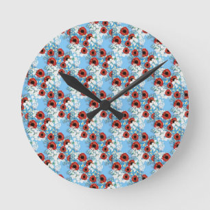 Shabby chic blue red floral flower print van LeahG Ronde Klok