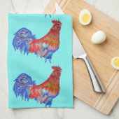 Shabby Chic Blue Rooster Chicken Kitchen Tea Towel Theedoek (Quarter Fold)