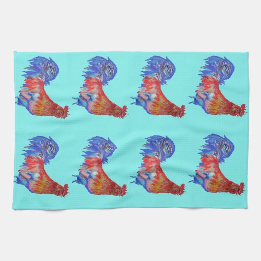 Shabby Chic Blue Rooster Chicken Kitchen Tea Towel Theedoek (Horizontaal)