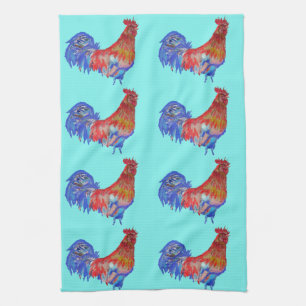 Shabby Chic Blue Rooster Chicken Kitchen Tea Towel Theedoek