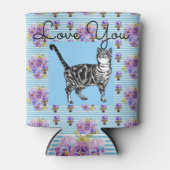 Shabby Chic Blue Stripe Tabby Cat Love Heart Blikjeskoeler (Voorkant)