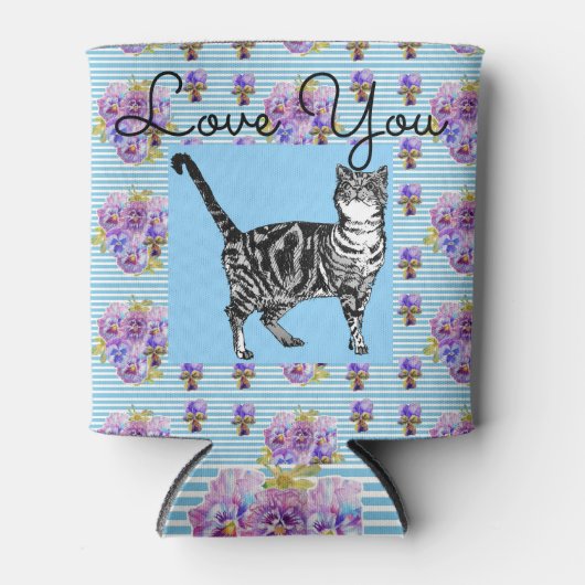 Shabby Chic Blue Stripe Tabby Cat Love Heart Blikjeskoeler (Voorkant)