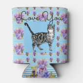 Shabby Chic Blue Stripe Tabby Cat Love Heart Blikjeskoeler (Achterkant)