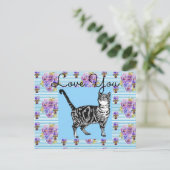 Shabby Chic Blue Stripe Tabby Cat Love Heart Briefkaart (Staand voorkant)