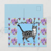 Shabby Chic Blue Stripe Tabby Cat Love Heart Briefkaart (Voorkant / Achterkant)