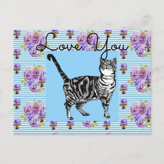 Shabby Chic Blue Stripe Tabby Cat Love Heart Briefkaart (Voorkant)