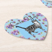 Shabby Chic Blue Stripe Tabby Cat Love Heart Kartonnen Onderzetters (Gekanteld)