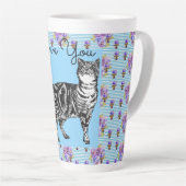 Shabby Chic Blue Stripe Tabby Cat Love Heart Latte Mok (Rechterhoek)